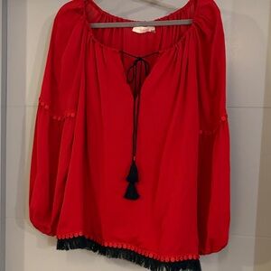Tory Burch Red Blouse with Black Tassels